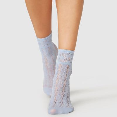 Erica Crochet Socks, Dusty Blue