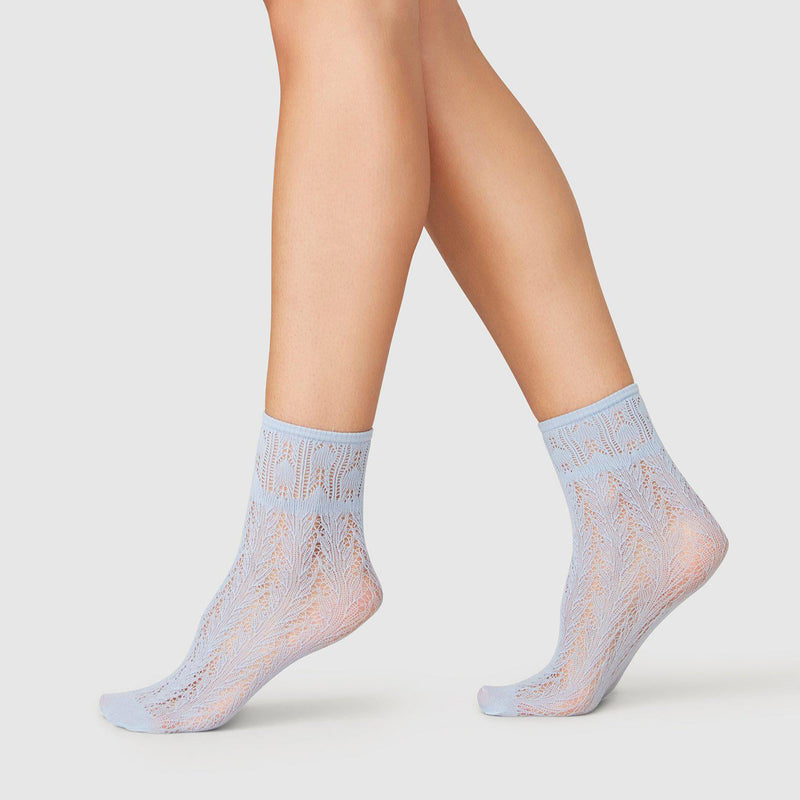 Erica Crochet Socks, Dusty Blue