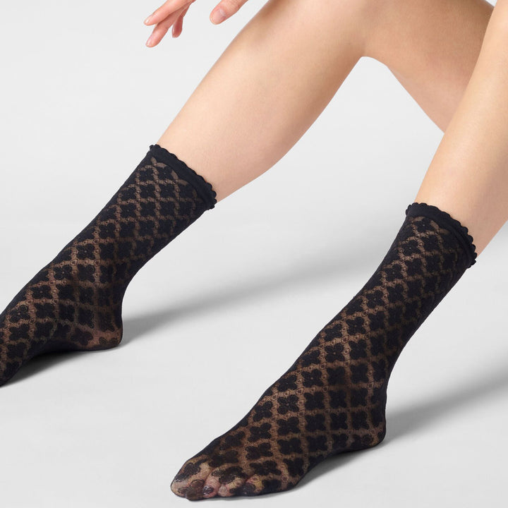 Macramé socks, 30 den, Svart
