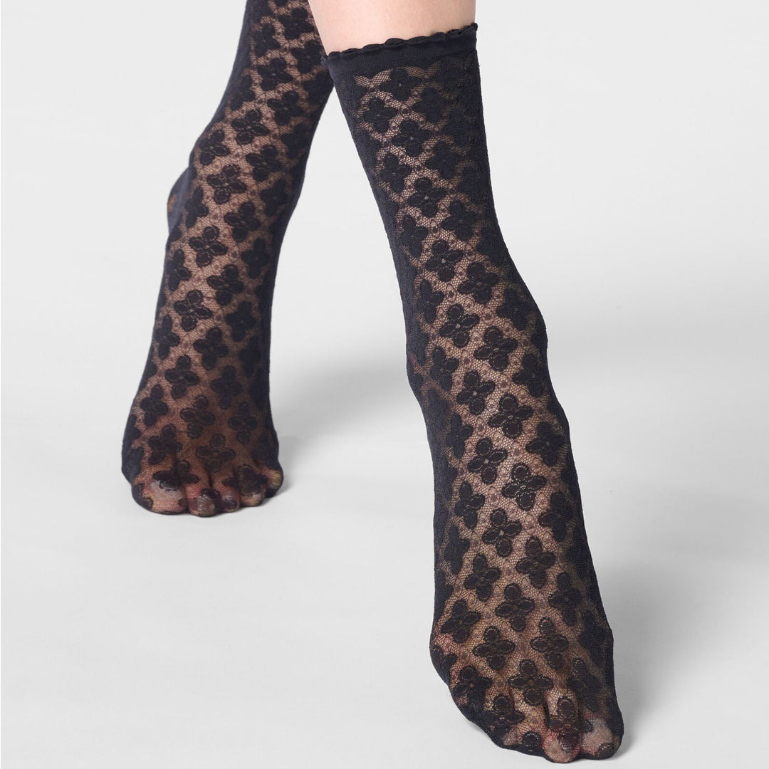 Macramé socks, 30 den, Svart